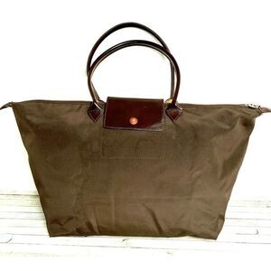 FFI FATTA FABRICA ITALIANA BRWN NYLON LEATHER FOLDABLE TOTE SHOULDER BAG HANDBAG